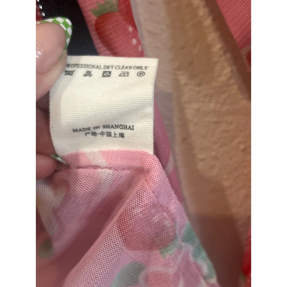 m.ARCHIVE Marchen Pink Strawberry‎ Floral Mesh Zipper Cutout Top M